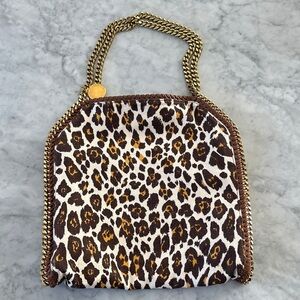 Stella McCartney - Brown Yellow Leopard Print on Cream Canvas Bag & Gold Chain